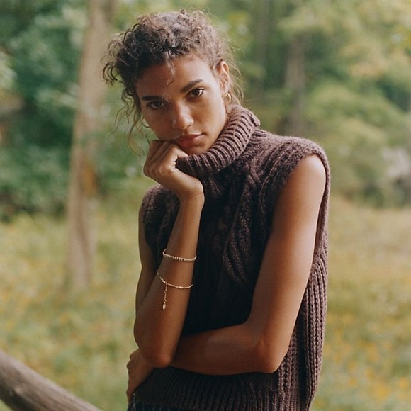 Anthropologie Sweaters - ANTHROPOLOGY Brown Cable Knit Turtleneck Sleeveless Sweater Pullover Vest Shirt
